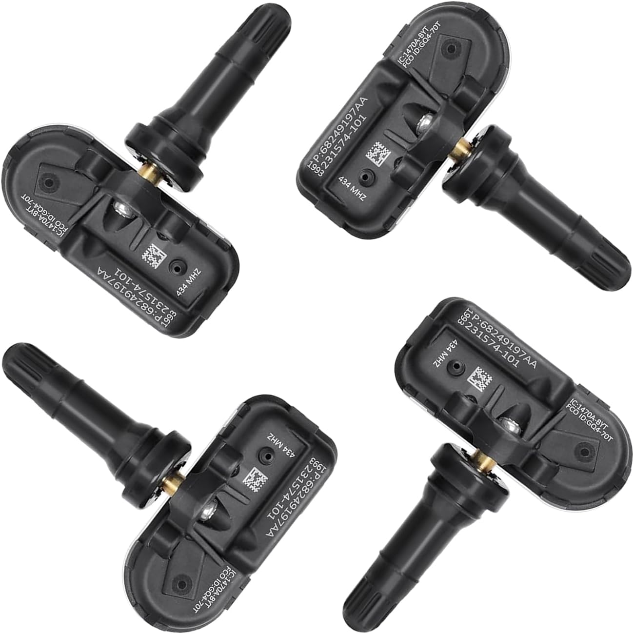 68249197AA TPMS Sensor Dodger RAM, 4-Pack 434MHz Tire Pressure Monitoring System Sensors Compatible with 2014-2018 Dodge Ram 1500 2500 3500 Jeep Cherokee Replaces 68239720AA 68157568AA - Main product image