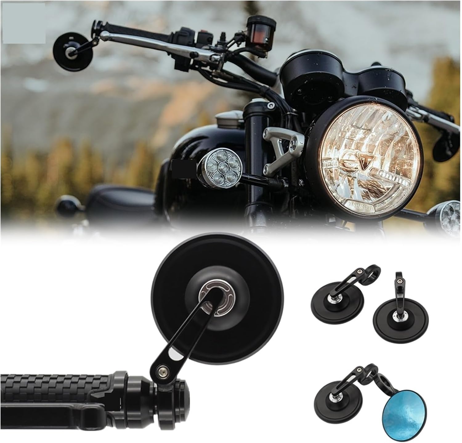 Motorcycle Rear View Mirror Motorcycle Bar End Mirror For Triumph Scrambler Bobber For Bonneville Street Twin Speed Twin Speedmaster 1200 XC XE 900 T120 T100 - Product image 2