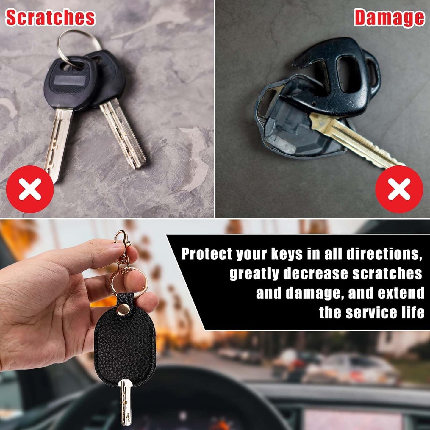 Leather Car Key Sleeve, Broken Loop Replacement PU Keychain Protector With Iron Ring, Auto House Cover - Product image 4