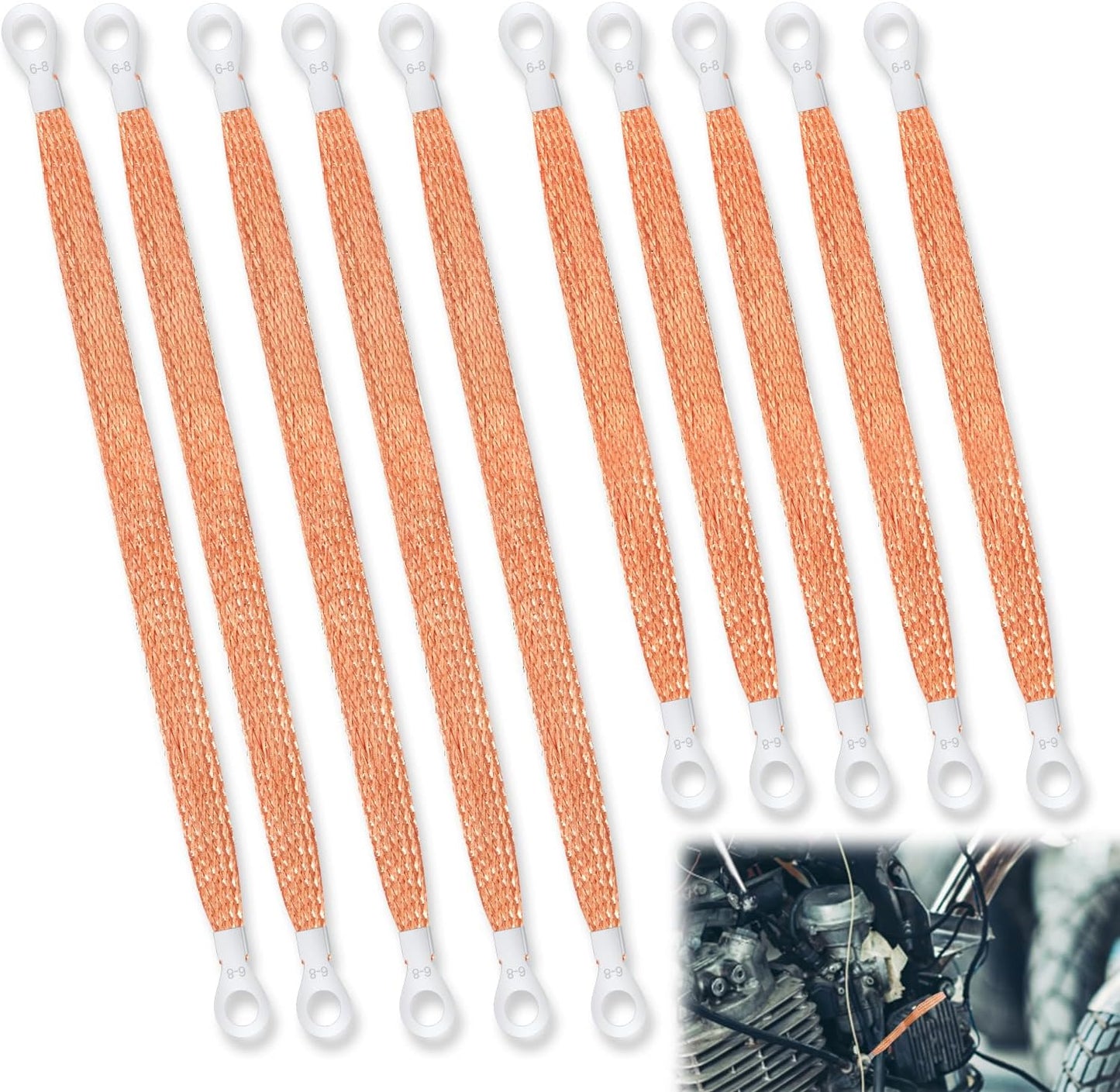 10pcs Universal Automotive Ground Straps, 10/12 inch Engine Ground Strap Kit Braided Copper Ground Straps Automotive Ground Strap Wire Ground Strap Connectors for Most Cars (Copper) - Main product image