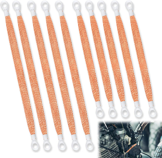 10pcs Universal Automotive Ground Straps, 10/12 inch Engine Ground Strap Kit Braided Copper Ground Straps Automotive Ground Strap Wire Ground Strap Connectors for Most Cars (Copper) - Main product image