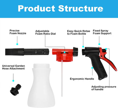 Car Foam Gun,    - Adjustable Ratio Dial Car Snow Soap Gun Fit Low Water Pressure Universal Standard Garden Hose, Blaster Car Washer Sprayer for Home Garden Use - Product image 2