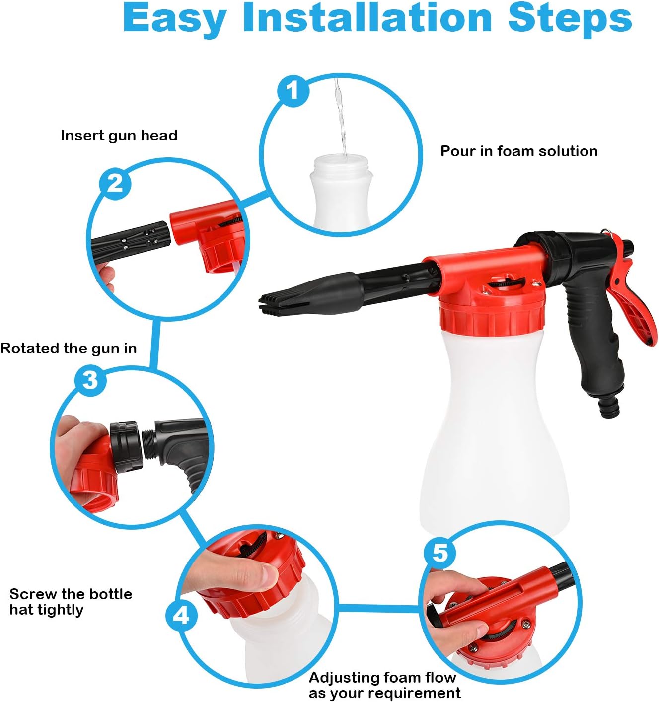 Car Foam Gun,    - Adjustable Ratio Dial Car Snow Soap Gun Fit Low Water Pressure Universal Standard Garden Hose, Blaster Car Washer Sprayer for Home Garden Use - Product image 3