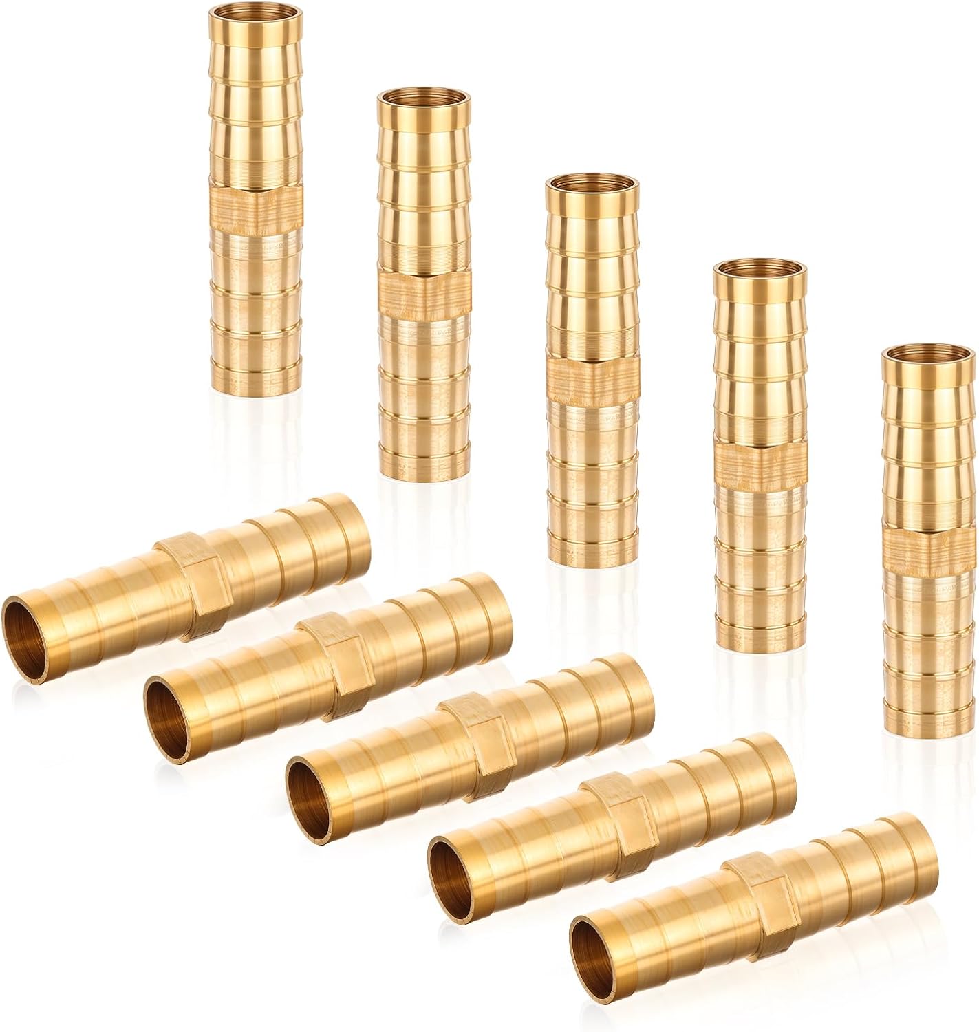 10Pcs Brass Hose Barb Fitting, 3/8" Hose ID Brass Hex Barbed Splicer Mender Barb Hose Union Fuel Gas Water Air Oil, Barbed Fuel Line Connecto Splicer Brass Hose Fitting Mender Joiner - Main product image
