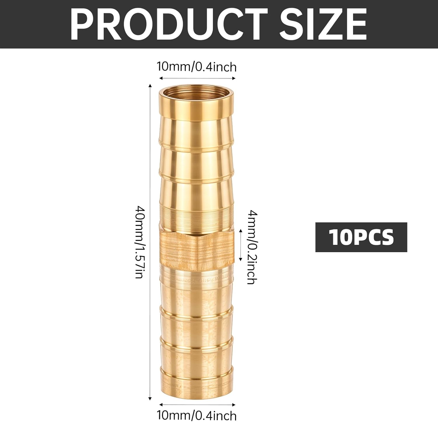 10Pcs Brass Hose Barb Fitting, 3/8" Hose ID Brass Hex Barbed Splicer Mender Barb Hose Union Fuel Gas Water Air Oil, Barbed Fuel Line Connecto Splicer Brass Hose Fitting Mender Joiner - Product image 2