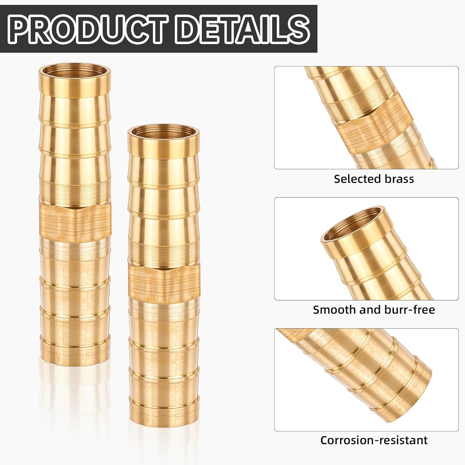 10Pcs Brass Hose Barb Fitting, 3/8" Hose ID Brass Hex Barbed Splicer Mender Barb Hose Union Fuel Gas Water Air Oil, Barbed Fuel Line Connecto Splicer Brass Hose Fitting Mender Joiner - Product image 3