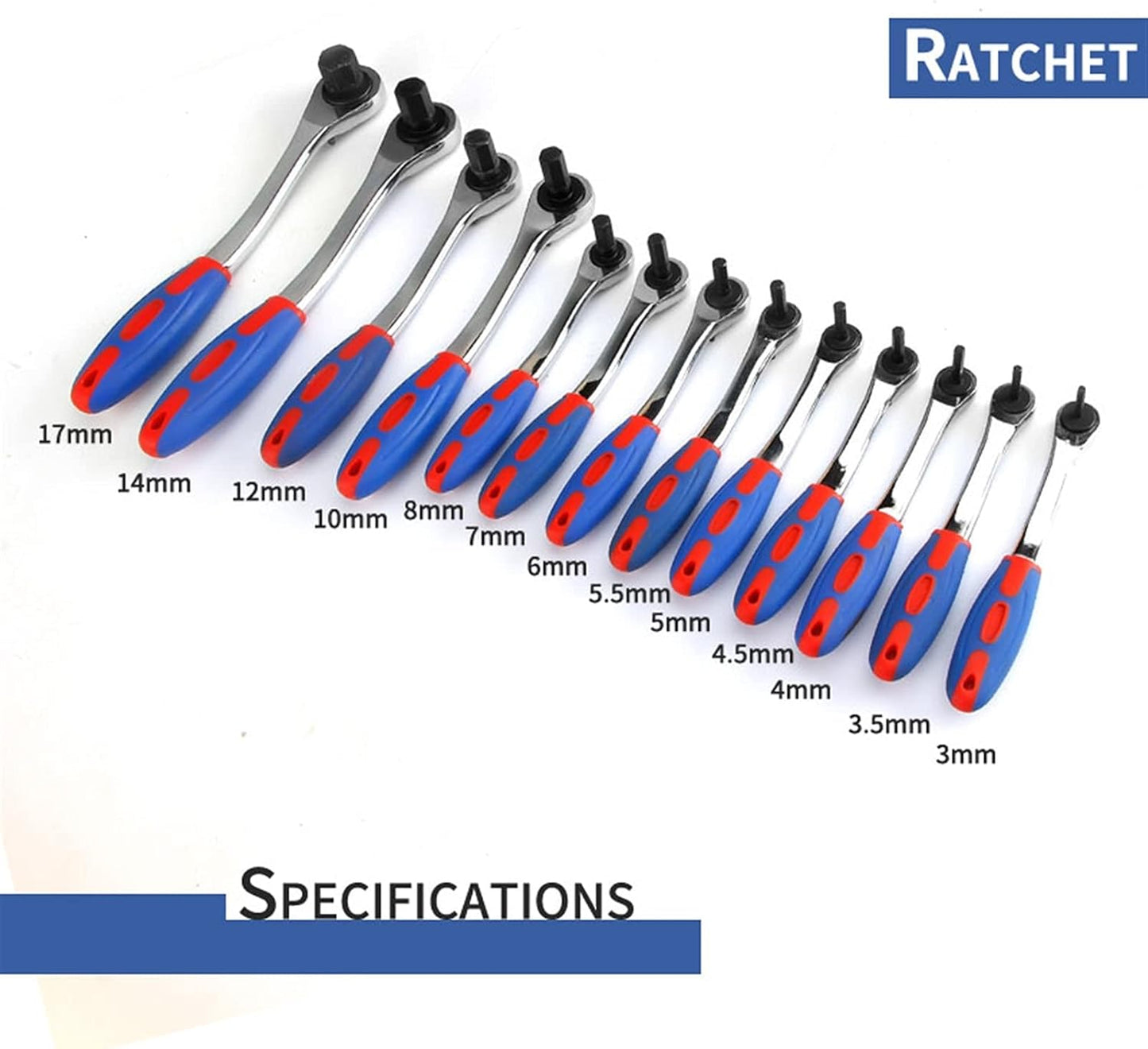 Wrench Sets, 1pcs Reversible Ratchet Allen Key Wrench, Ratcheting Hex Bolt Spanner with Soft Rubber Handle 4mm 5mm 6mm 8mm 10mm 12mm 14mm 17mm (Size : 8mm) - Product image 3