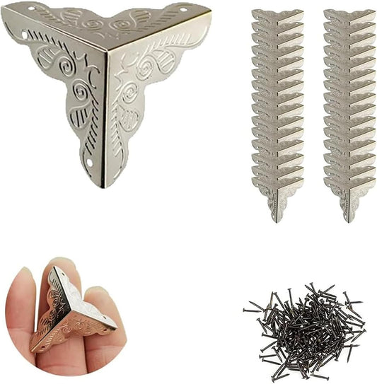 50PCS Dust Catchers for Stairs, Edge Corner Cover with Screws, Table Corner Protectors, Antique Stairs Dust Corners Decorative, for Tables, Walls & Baseboards (Silver, 1.38in) - Main product image