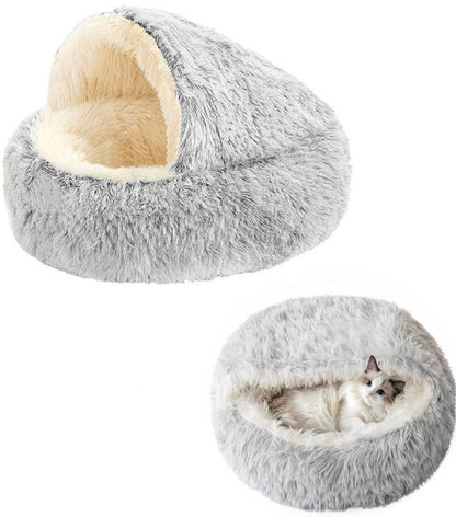 Cat Bed - Cave Cat Basket 40cm - Calming and Anti-Anxiety - For Small Dogs/Cats - Donut - Gray and White - Main product image