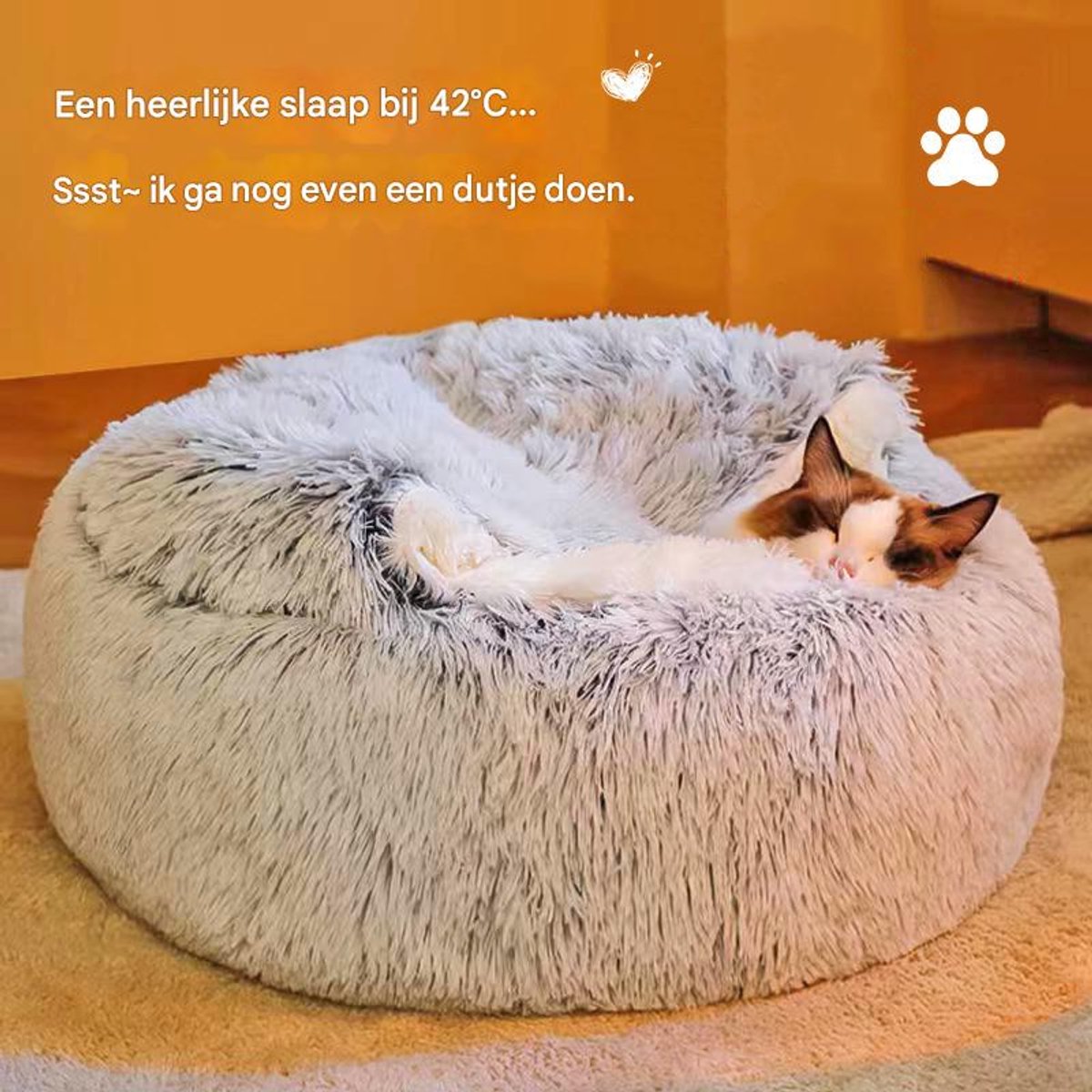 Cat Bed - Cave Cat Basket 40cm - Calming and Anti-Anxiety - For Small Dogs/Cats - Donut - Gray and White - Product image 2