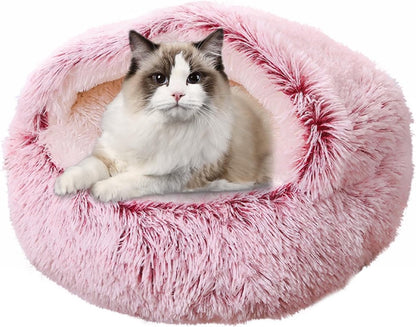 Cat Bed - Cave Cat Basket 40cm - Calming and Anti-Anxiety - For Small Dogs/Cats - Donut - Pink - Main product image