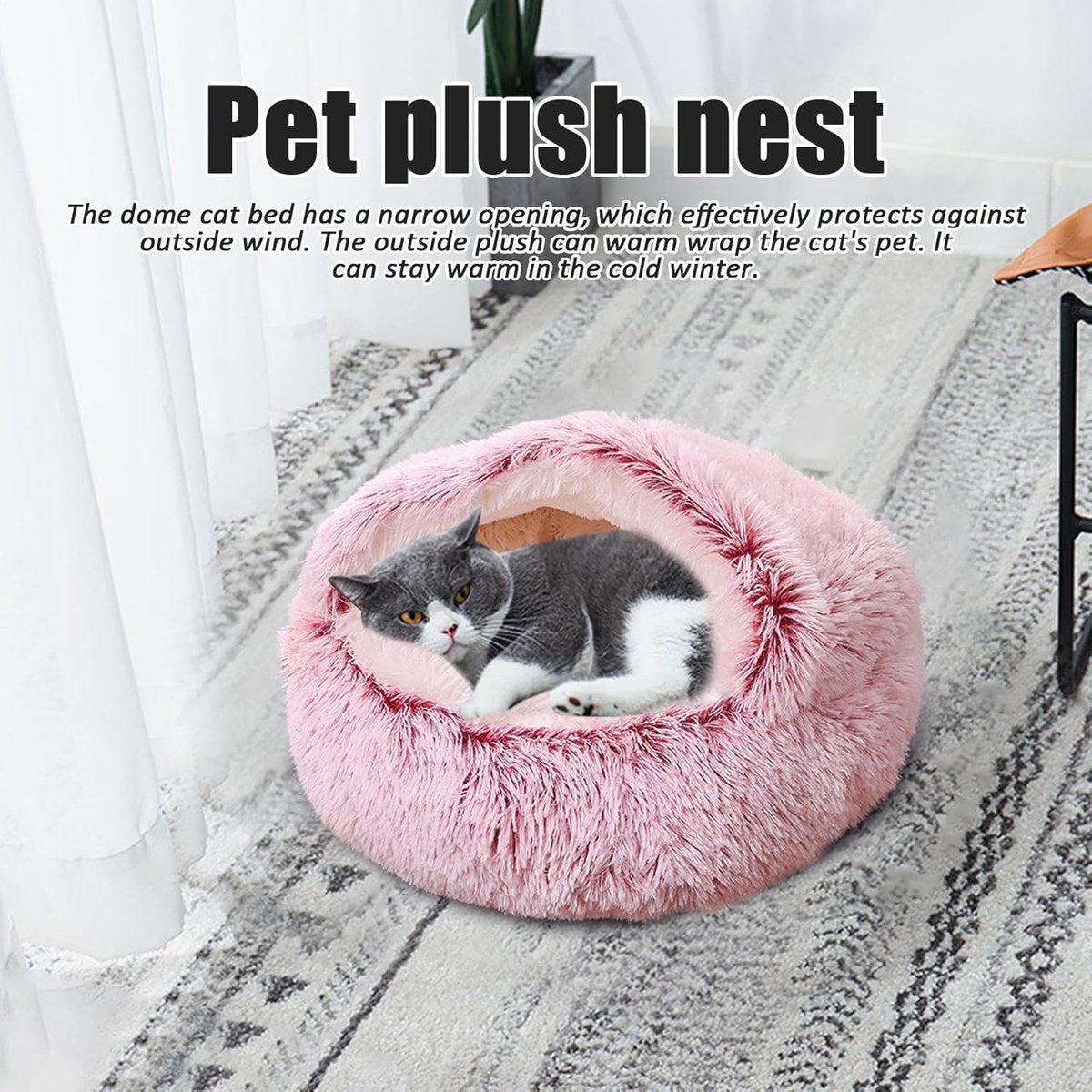 Cat Bed - Cave Cat Basket 40cm - Calming and Anti-Anxiety - For Small Dogs/Cats - Donut - Pink - Product image 2