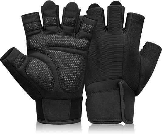 Fitness Gloves - Sports Gloves - Fingerless Gloves - Running Gloves - Unisex - Breathable and comfortable - With wrist support - Suitable for weightlifting, cycling, rowing and fitness training - Black, size L - Main product image