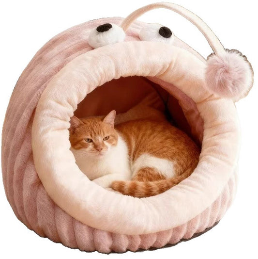 Cat Bed - Cave Cat Basket - Calming and Anxiety Relieving - Lantern Fish Shape - Pink（S：45*33*26cm） - Main product image