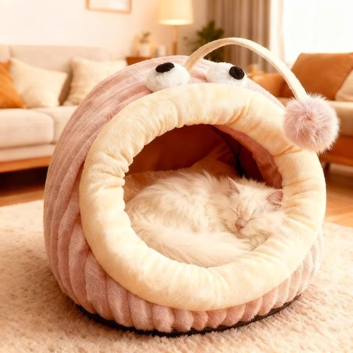 Cat Bed - Cave Cat Basket - Calming and Anxiety Relieving - Lantern Fish Shape - Pink（S：45*33*26cm） - Product image 4