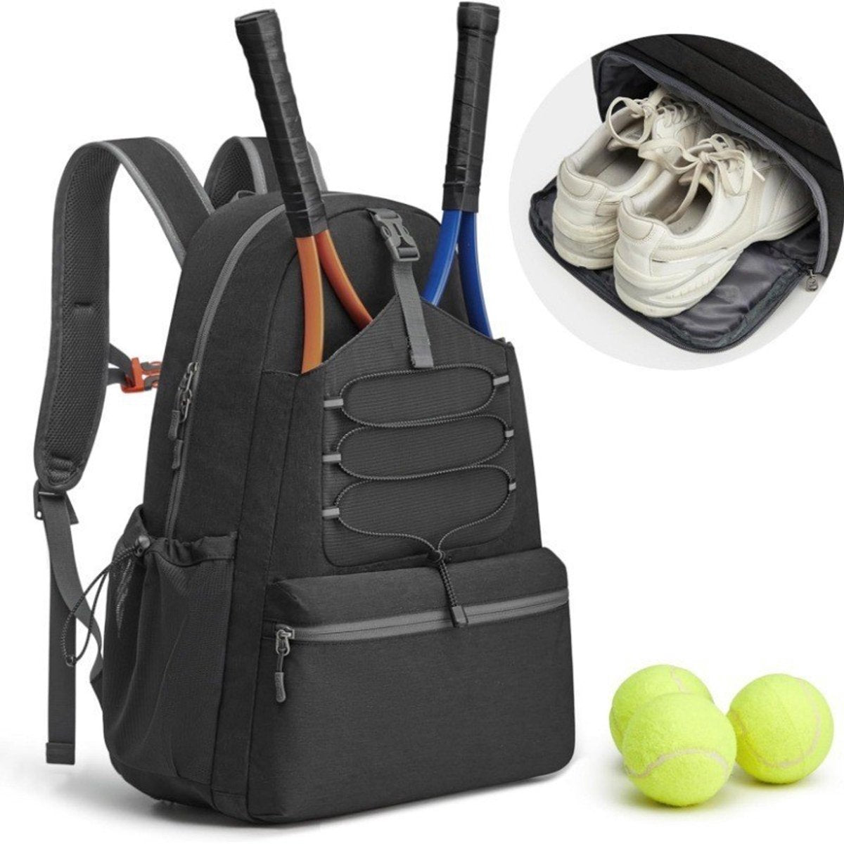 Backpack - Tennis Bag - Sports Bag - Waterproof Racket Bag - Suitable for multiple rackets with shoe compartment - black - Main product image