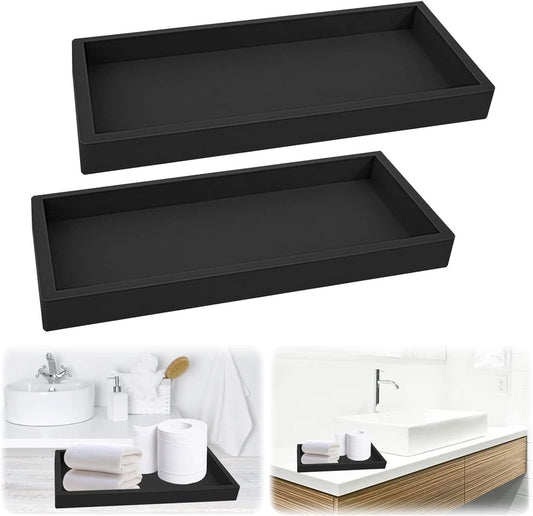 Tray - Set of 2 - Dressing table tray - Bathroom storage tray - Cosmetics storage tray - Bathroom storage box - Suitable for storing candles, soap, towels, perfume, etc. - Black - 20x10x1.8 cm - Main product image