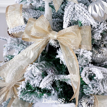 Champagne Christmas Ribbon - 2.5" Champagne Gold Metallic Ribbon with Glitter Stripes - Christmas Tree Ribbon, Garland Supplies - Ornaments - Wreaths - Party Decorations - 10 Yards - Product image 4