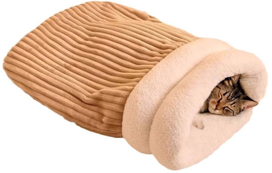 Cat Bed - Cave Cat Basket - Winter Sleeping Bag for Pets - Soft Plush Cat Bed - Suitable for Indoor Cats, Kittens and Dogs (Beige, L-54*45cm) - Main product image