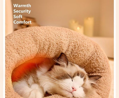 Cat Bed - Cave Cat Basket - Winter Sleeping Bag for Pets - Soft Plush Cat Bed - Suitable for Indoor Cats, Kittens and Dogs (Beige, L-54*45cm) - Product image 4