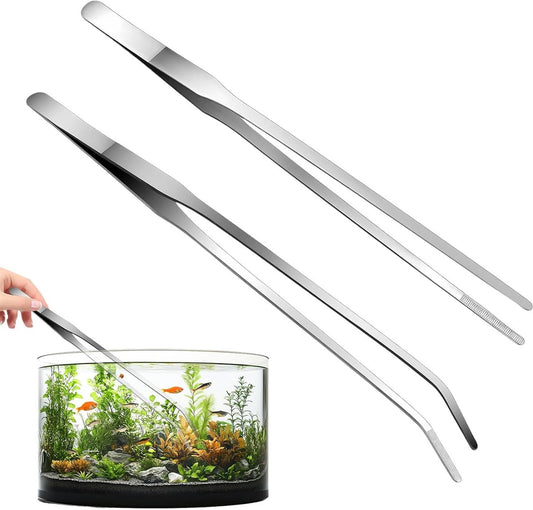 2-pack curved aquarium tweezers - Straight and curved tweezers - 27 cm long stainless steel tweezers - Suitable for lizards, spiders, fish and aquariums - Main product image
