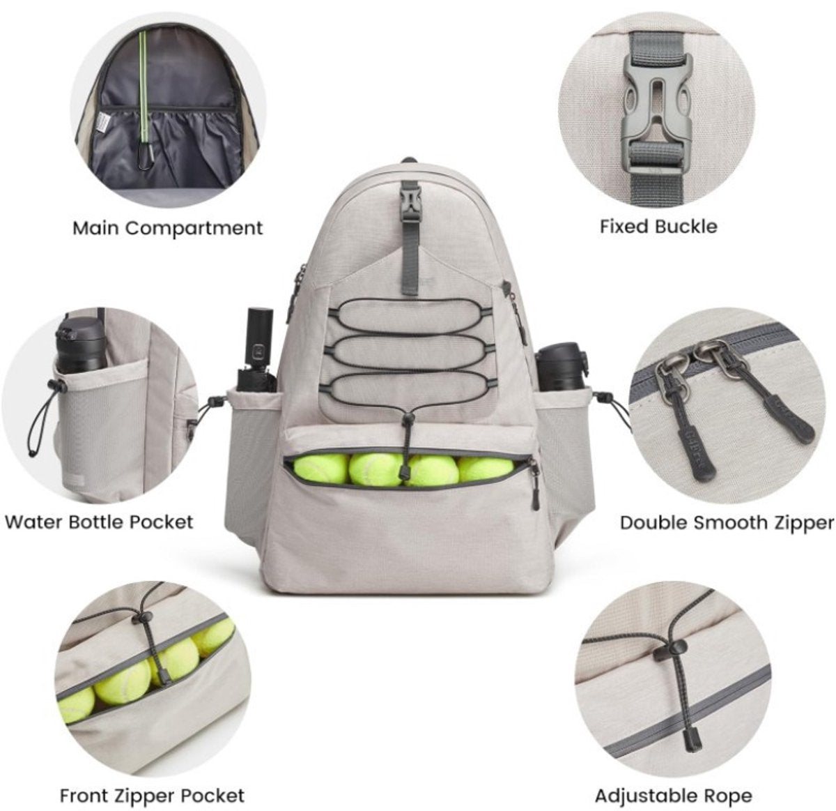 Backpack - Tennis Bag - Sports Bag - Waterproof Racket Bag - Suitable for multiple rackets with shoe compartment - Beige - Product image 3