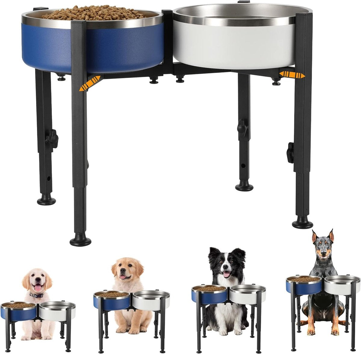 Dog Food Bowl Holder - Metal Food Bowl Holder - Adjustable Dog Food Bowl Holder - Double Food Bowl Holder - Suitable for Large, Medium, and Small Dogs - Black (Dog Food Bowl Not Included) - Main product image