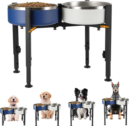 Dog Food Bowl Holder - Metal Food Bowl Holder - Adjustable Dog Food Bowl Holder - Double Food Bowl Holder - Suitable for Large, Medium, and Small Dogs - Black (Dog Food Bowl Not Included) - Main product image