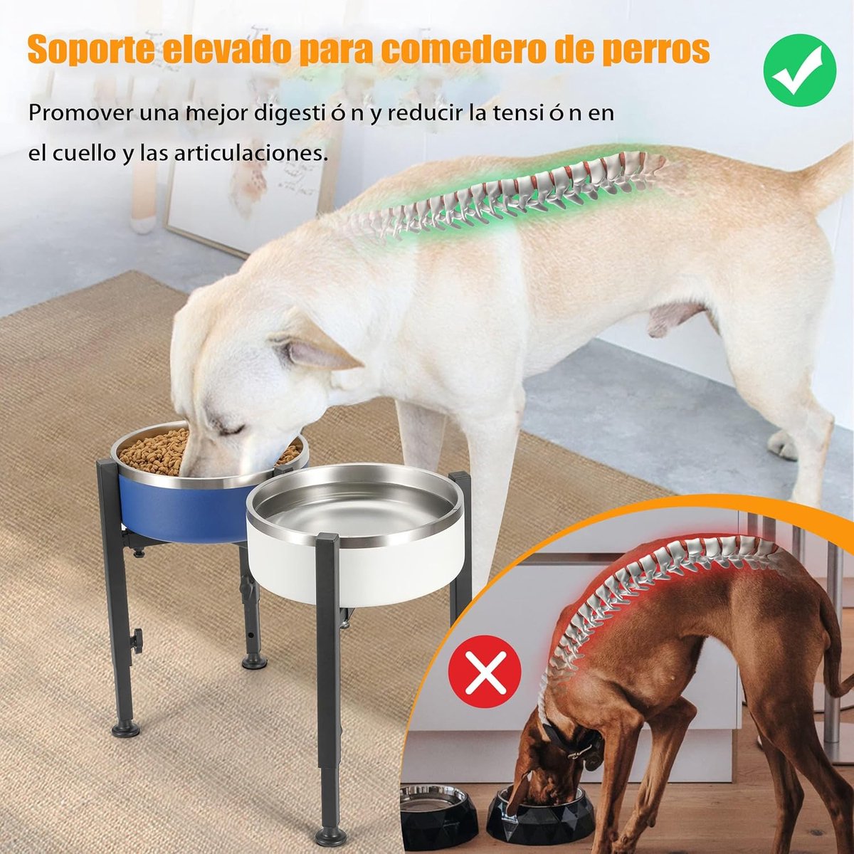 Dog Food Bowl Holder - Metal Food Bowl Holder - Adjustable Dog Food Bowl Holder - Double Food Bowl Holder - Suitable for Large, Medium, and Small Dogs - Black (Dog Food Bowl Not Included) - Product image 6