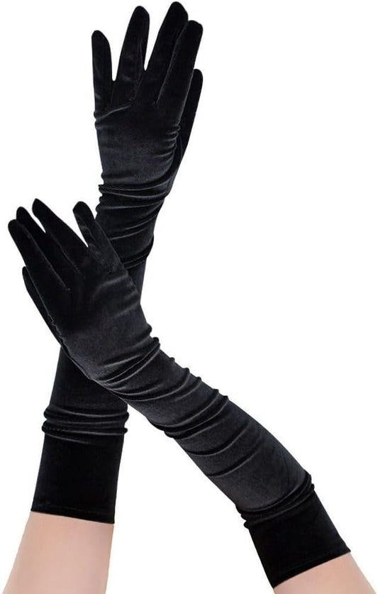 Gloves - Velvet Gloves - Birthday Gloves - Long - Suitable for Stage Performances, Formal Wear, Galas, Christmas - Black - Main product image