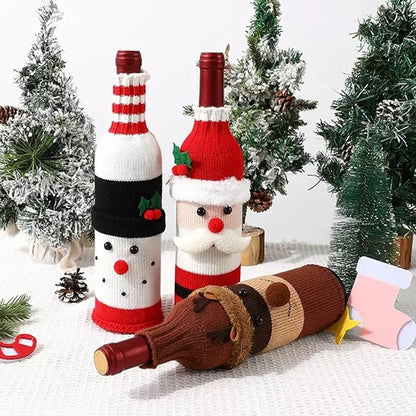 Wine Bottle Cover - Christmas Wine Bottle Cover - Hand-Knitted Cartoon Decorated Bottle Cover - Christmas Gifts for Adults - Perfect for Holiday Party Decorations (3-Piece Set) - Product image 5