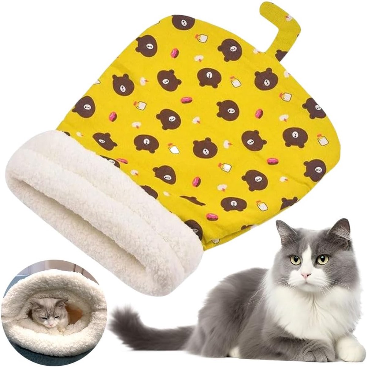 Cat Bed - Pet Sleeping Bag - Warm Pet Bed - Winter Cat House - Suitable for Indoor Use - Comfortable and Sheltered - Give Your Pet a Warm Hideaway (Yellow, One Size) - Main product image