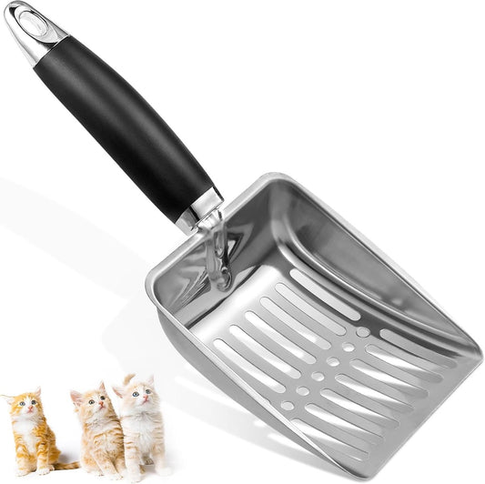 Cat Litter Scoop - Metal Cat Litter Scoop Made of Stainless Steel - Sturdy Mesh Scoop - Mesh Scoop - Easy to Clean - Suitable for Litter Boxes - Light Black - Main product image