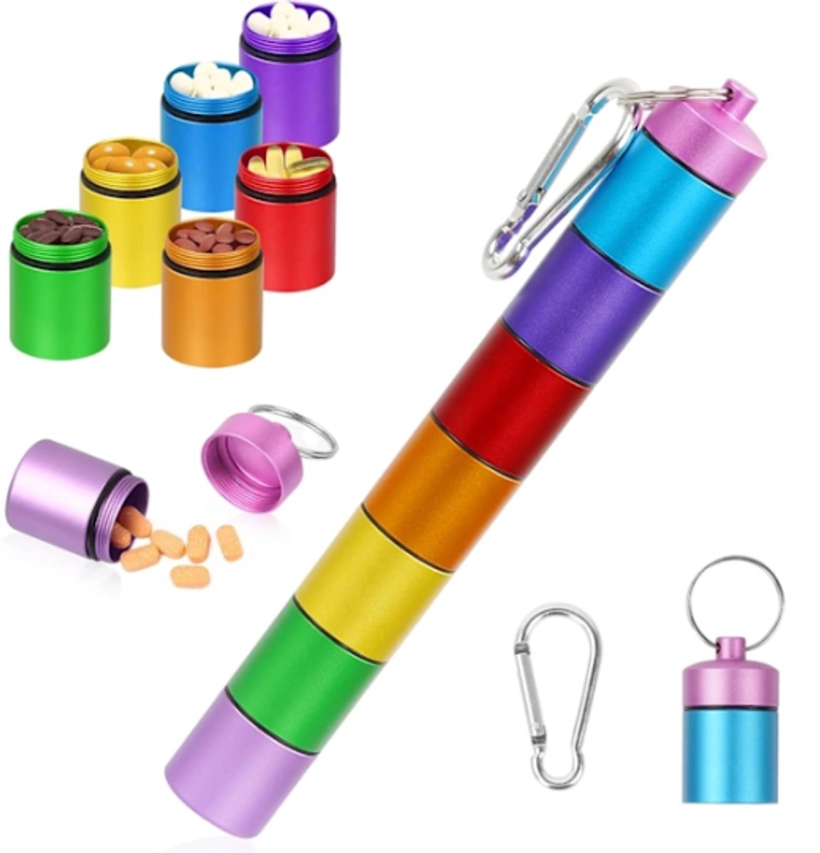 Small travel pill box - 7 compartments - waterproof - airtight - Main product image