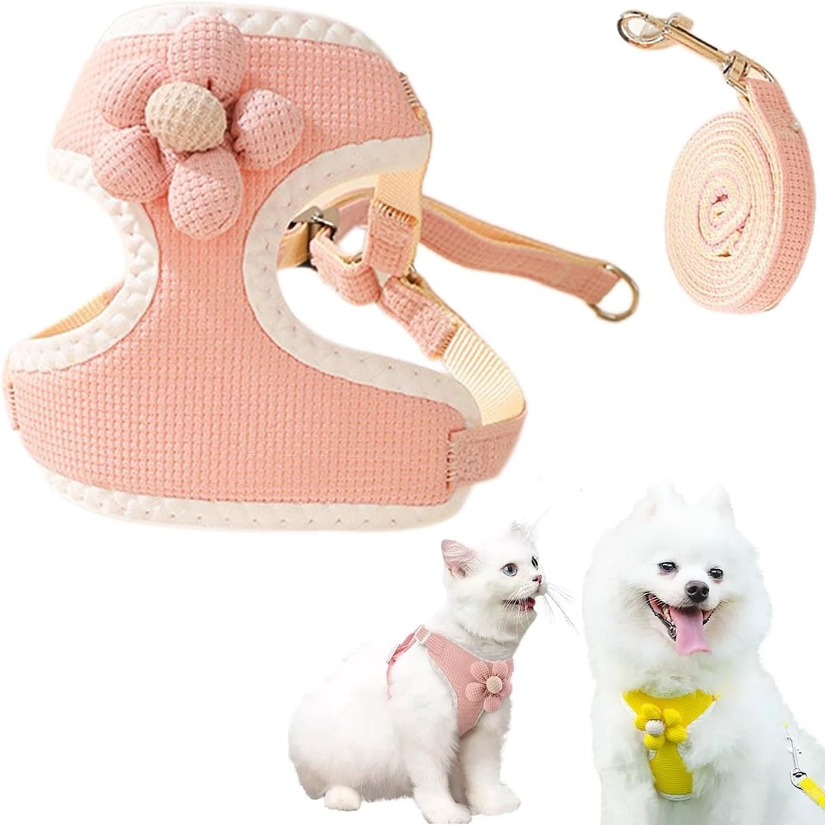 Dog Harness - Dog Harness - Dog Harness for Small Dogs - Anti-Pull Harness - Y-Shaped Harness - Pet Harness - Cat Escape Harness - Adjustable Harness for Small and Medium Dogs (Pink, Size S) - Main product image