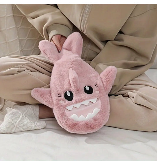 Hot Water Bottle - 1L Capacity - Hot Water Bottle with Cover - Plush Hot Water Bottle - Cute Shark Design - Keeps Water Hot for Up to 6 Hours - A Great Gift for Family and Friends - Pink - Main product image