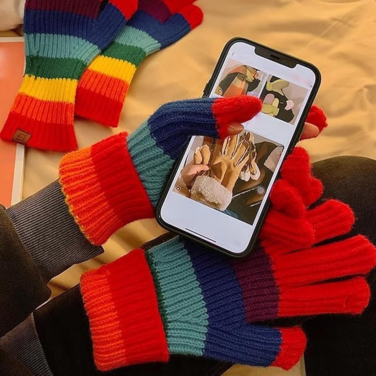 Knitted Gloves - Gloves - Rainbow Gloves - Warm Gloves - Touchscreen Compatible Gloves - Unisex - Suitable for Cold Weather, Sports, Travel, Driving, Skating, Skiing - Christmas Gift - Birthday Gift - Product image 4