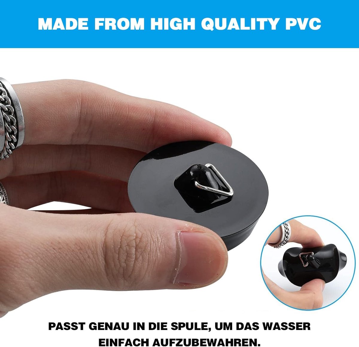 2-Pack Drain Plug - Sink Plug - Bath Plug for Home - Universal Plug Set - Diameter 42-45 mm - For Sinks - Kitchen Sink Plug Chain - Black - Product image 3