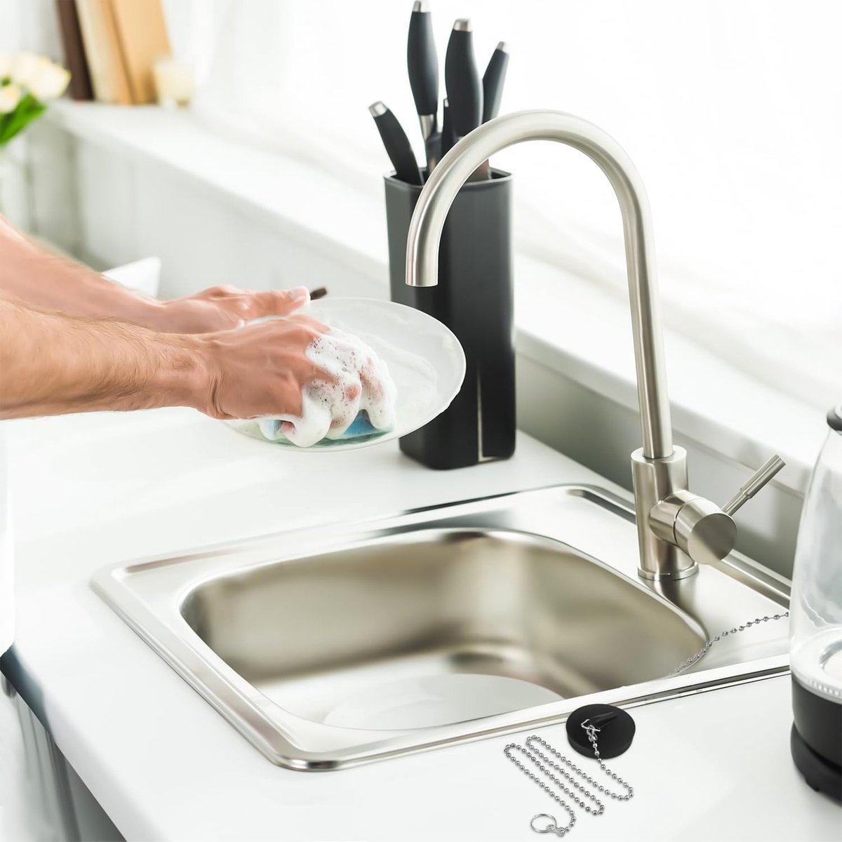 2-Pack Drain Plug - Sink Plug - Bath Plug for Home - Universal Plug Set - Diameter 42-45 mm - For Sinks - Kitchen Sink Plug Chain - Black - Product image 4