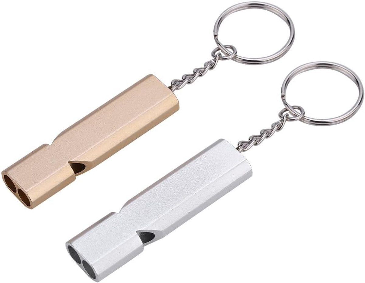 Whistles - Emergency Survival Whistles - Set of 2 - Extra Loud Aluminum Whistles for Outdoor Use - Slim Double-Barrel Rescue Whistles - Suitable for Swim Training, Camping, Hiking, Hunting, Boating and Other Activities (Gold + Silver) - Product image 2