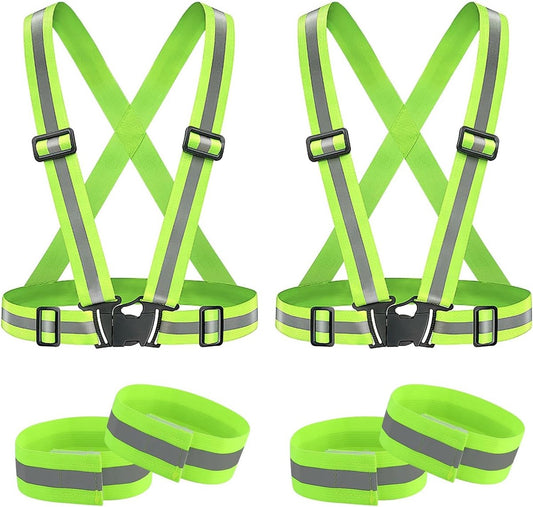 Two-piece reflective vest with 2 reflective armbands - High visibility reflective vest - Reflective safety vest - Adjustable lightweight elastic straps - Suitable for running, cycling and walking - Main product image