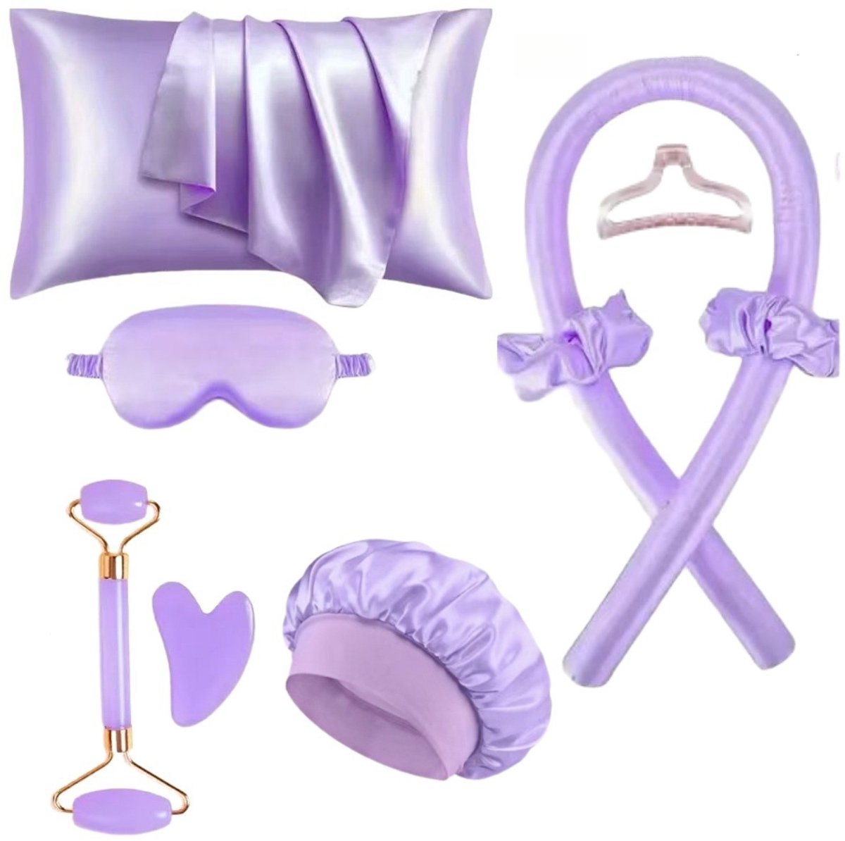 Set of 9 - Heat-Free Curling Iron - Curling Set for Home Use (Purple) - Main product image