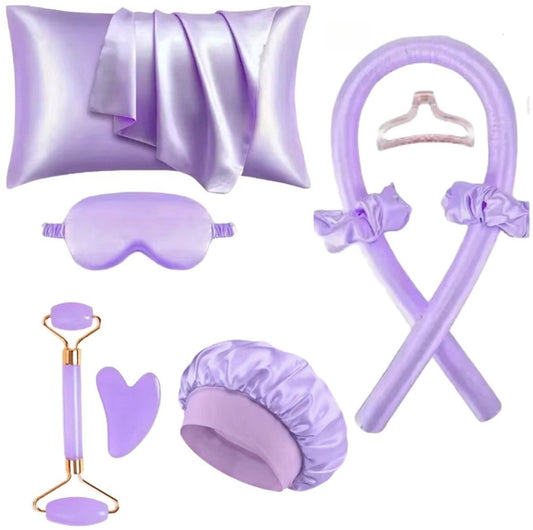 Set of 9 - Heat-Free Curling Iron - Curling Set for Home Use (Purple) - Main product image