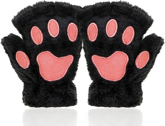 Gloves - 1 pair - Winter gloves - Cartoon gloves - Fingerless gloves - Children's gloves - Warm gloves - Plush gloves - One size (Black) - Main product image