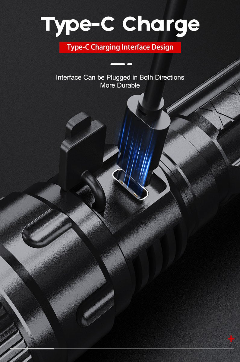 LED Flashlight - With Zoom Function & Waterproof - LED Flashlight - With Zoom Function & Waterproof - Battery-Powered Flashlight - USB Rechargeable - Long Battery Life - 3 Light Modes (Strong / Low / Flash)USB Rechargeable - Long Battery Life - 3 Light Mo - Product image 6