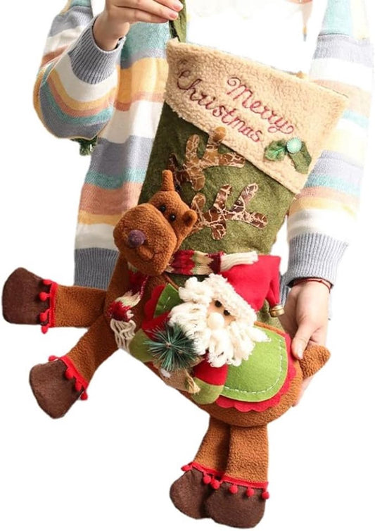 Gift Bags - 23 Inch Christmas Stockings - Santa and Reindeer Pattern - Extra Soft Plush Cuff - Classic Christmas Stocking Decoration - Perfect for Family Holiday Decor（A） - Main product image