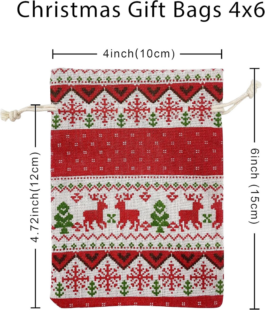 Christmas linen gift bags - 24 pieces - 10x14cm - Christmas decoration for indoors - Reusable - Christmas candy bags with drawstring - Suitable for gift bags for children's parties during the Christmas holidays - Product image 7