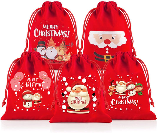 5-pack Christmas gift bags - velvet material - candy bags for children - Christmas apple bags - reusable Christmas gift bags - party bags - 15*10cm - Main product image