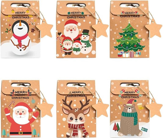 Gift Bags - 24-pack - Paper Gift Bags - Christmas Kraft Paper Candy Boxes - Christmas Kraft Paper Cookie and Snack Boxes - Christmas Gift Boxes - Christmas Party Supplies and Decorations - Main product image