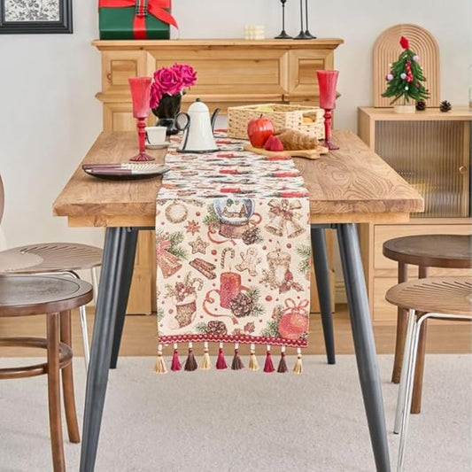 Table Runner - Christmas Table Runner - Home Decoration - Christmas Decoration - Christmas Snowball Pattern Table Runner - Suitable for dining tables and cabinets - Can be used for Thanksgiving, parties, Christmas, weddings, banquets and New Year's decora - Main product image